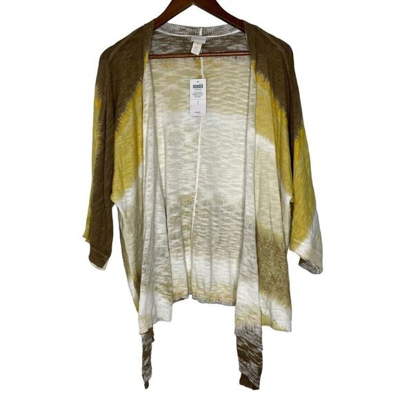 Chico's Yellow Brown Tie Dye Shaline Striped Cardigan Sweater Size 1 Medium NEW - Picture 1 of 7
